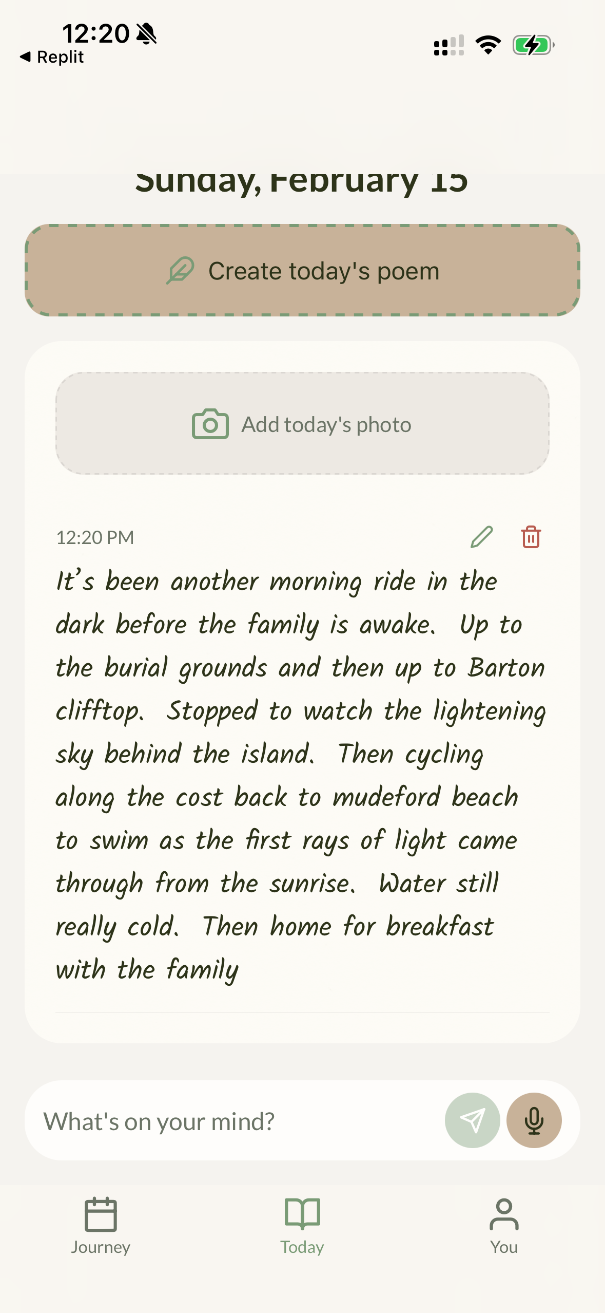 Verse My Days journal entry with poem overlay