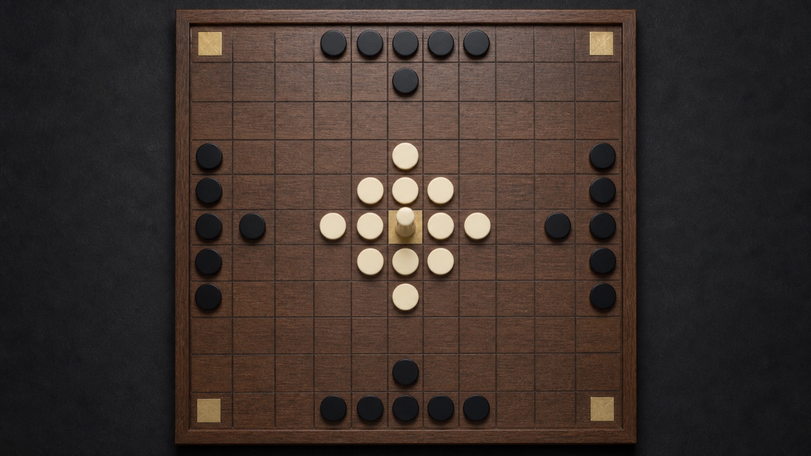 Contemporary material study of an eleven-by-eleven Hnefatafl board in the modern Fetlar starting position