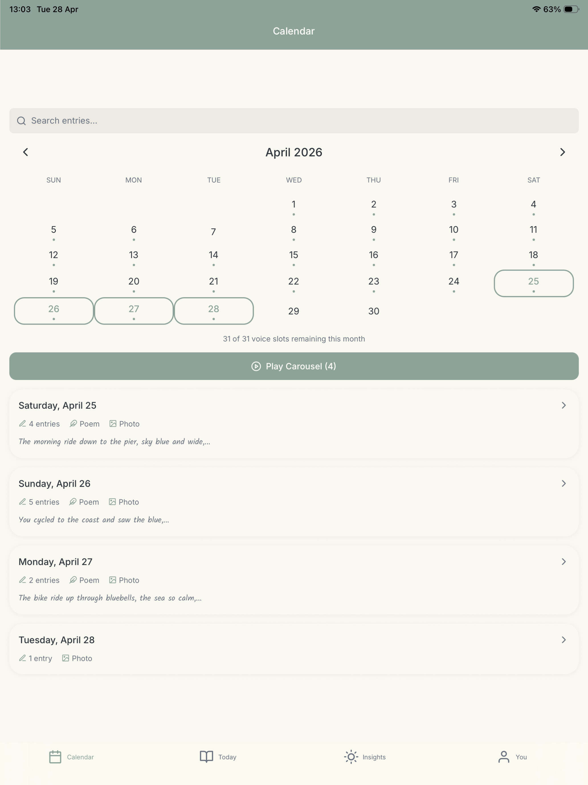 Pause app voice journaling with real-time transcription