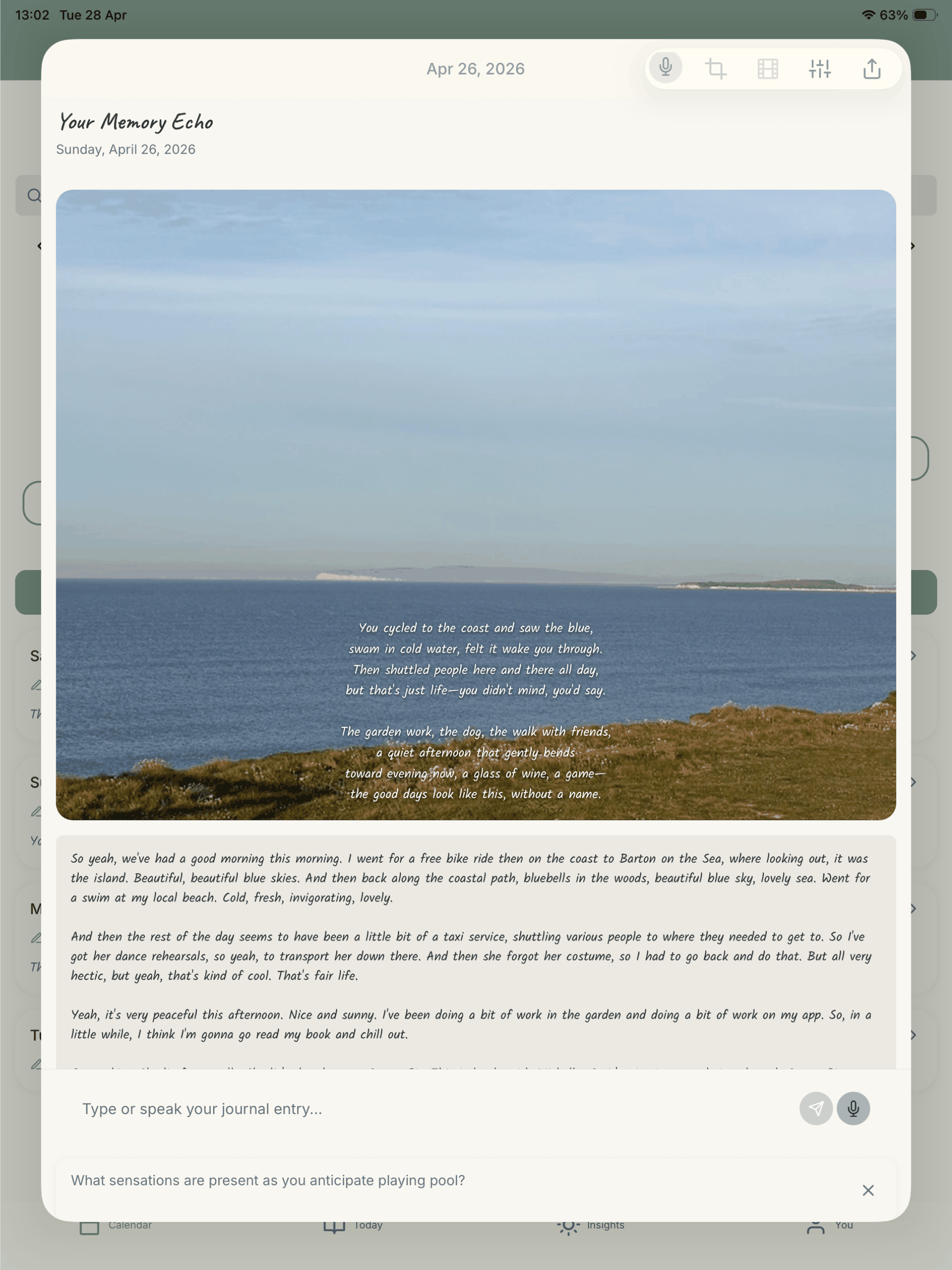 Pause app memory card with poem overlaid on photo